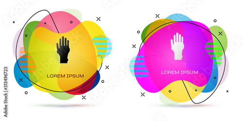 Color Hand with psoriasis or eczema icon isolated on white background. Concept of human skin response to allergen or chronic body problem. Abstract banner with liquid shapes. Vector Illustration