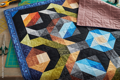 Schilderij op canvas Small quilt, cutting mat and accessories for sewing and quilting