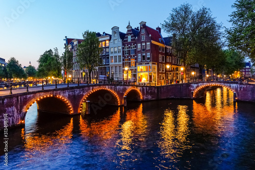 Traditional Dutch townhouses at Keizersgracht canal in Amsterdam, Netherlands