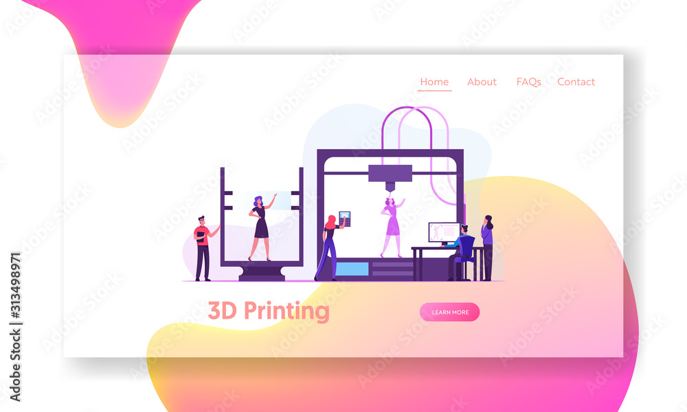 Modeling Printing Progress Innovation Website Landing Page. Developers and Engineers using 3d Printer for Creating Model of Alive Woman in Laboratory Web Page Banner. Cartoon Flat Vector Illustration Modeling Printing Progress Innovation Website Landing Page. Developers and Engineers using 3d Printer for Creating Model of Alive Woman in Laboratory Web Page Banner. Cartoon Flat Vector Illustration