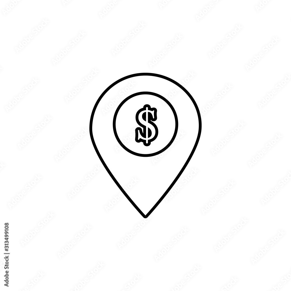 bank in map pin icon. Simple thin line, outline vector of banking icons for ui and ux, website or mobile application bank in map pin icon. Simple thin line, outline vector of banking icons for ui and ux, website or mobile application