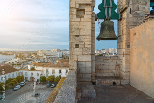 Bell in Cathedral of Faro Se de Faro is a Roman Catholic cathedral, with a view of the town of Faro