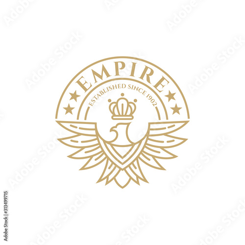 Eagle crown vintage emblem/badge logo design, Luxury line art logo element, Kingdom mascot elegance symbol