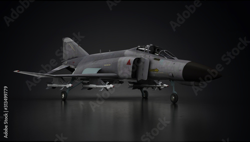 Foto F-4 phantom aircraft fighter jet in undisclosed location in hangar side view 3d