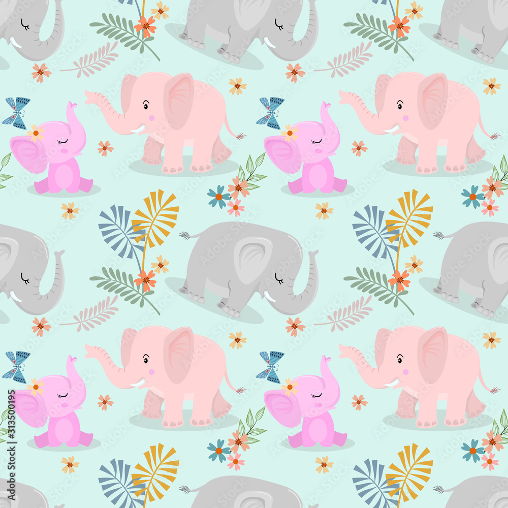 Cute elephant family and butterfly seamless pattern for fabric textile  wallpaper. Stock Vector | Adobe Stock