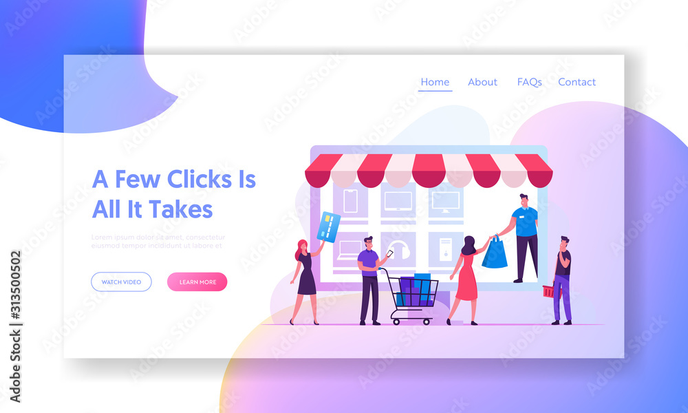 Online Shopping Website Landing Page. Customers with Credit Card and Trolley Buying Goods at Huge Gadget Screen with Purchase Icons. Digital Marketing Web Page Banner. Cartoon Flat Vector Illustration Online Shopping Website Landing Page. Customers with Credit Card and Trolley Buying Goods at Huge Gadget Screen with Purchase Icons. Digital Marketing Web Page Banner. Cartoon Flat Vector Illustration