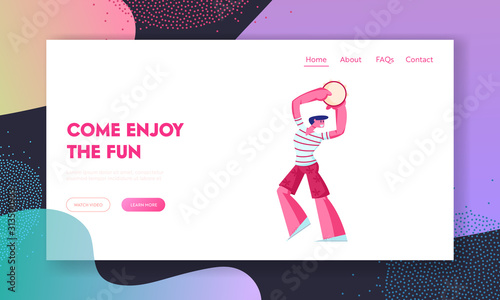 Folk Festival Culture Performance Website Landing Page. Brazilian Tambourine Player Singing and Playing Samba at Rio Carnival. Artist Perform on Drum Web Page Banner. Cartoon Flat Vector Illustration