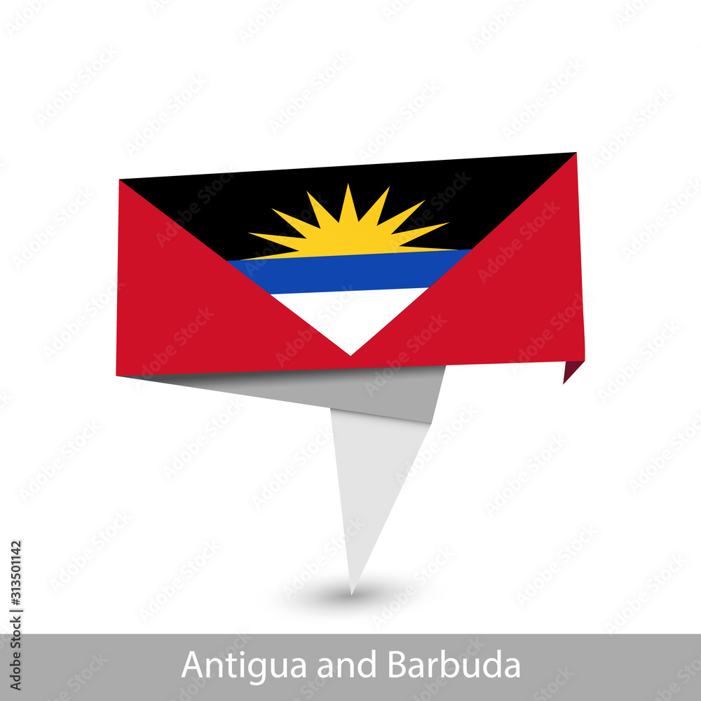 Obraz premium Antigua and Barbuda Country flag. Folded ribbon banner flag