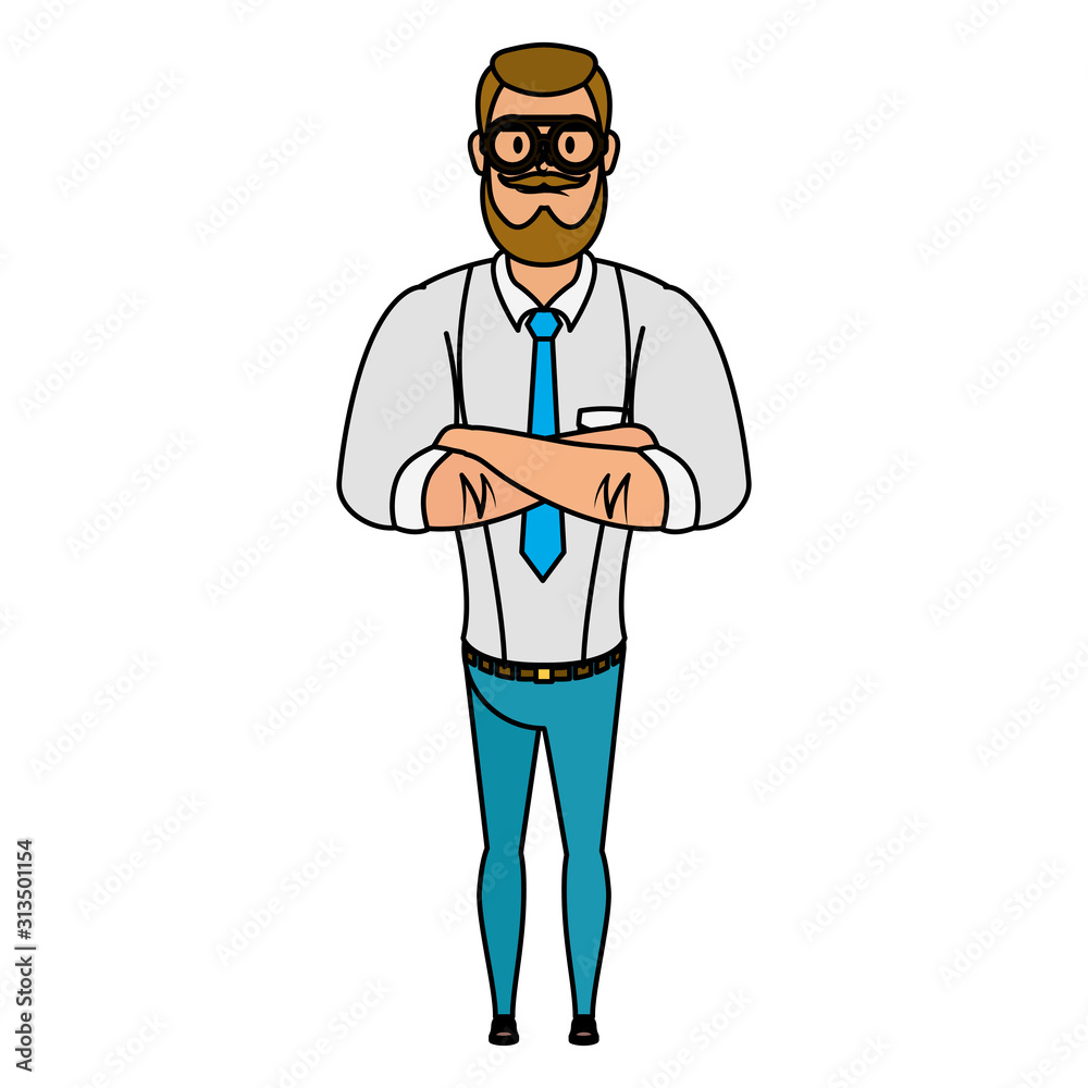 young man with beard and glass character young man with beard and glass character