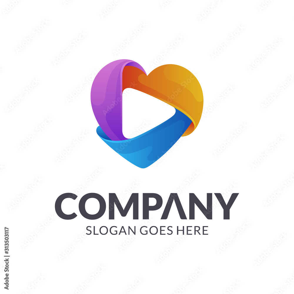 Heart/love play logo design, Abstract colorful media/video player logo vector Heart/love play logo design, Abstract colorful media/video player logo vector