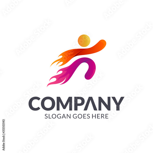 People fire run logo template. Sport and physical activity vector logo