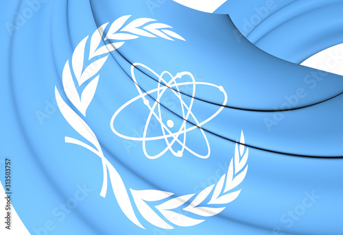3D Flag of International Atomic Energy Agency. 3D Illustration. photo