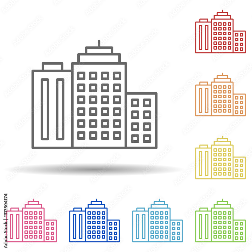 Corporate and business, cityscape, building in multi color style icon. Simple thin line, outline vector of blood donation icons for ui and ux, website or mobile application