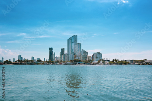 Scenic Cartagena bay (Bocagrande) and city skyline