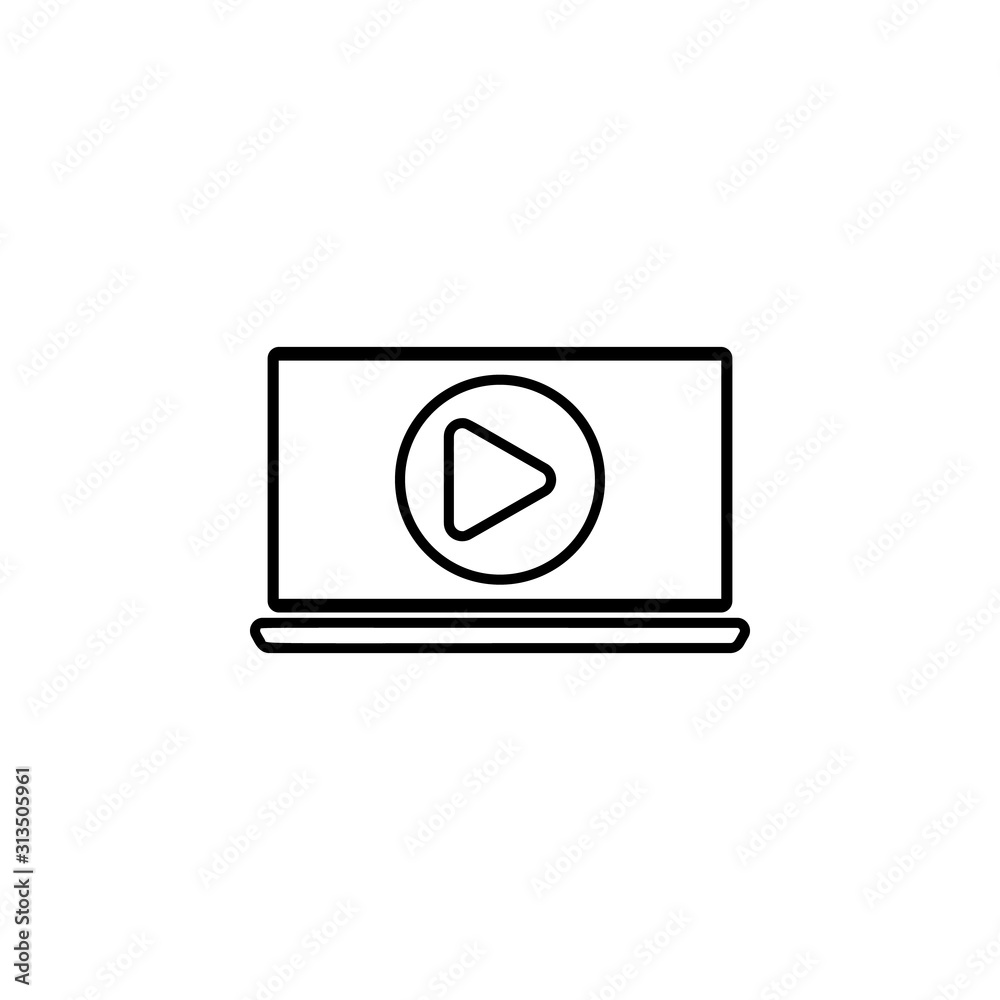 music player in laptop icon. Simple thin line, outline vector of web icons for ui and ux, website or mobile application music player in laptop icon. Simple thin line, outline vector of web icons for ui and ux, website or mobile application