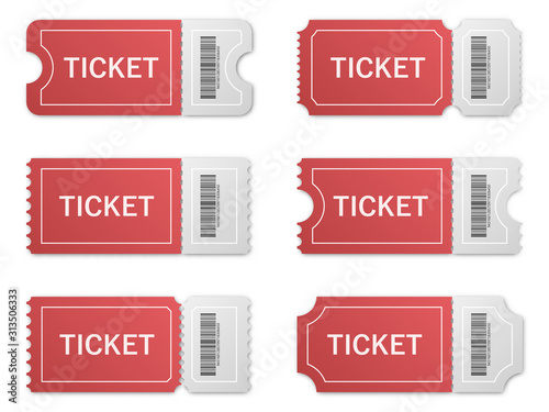 Set of realistic paper tickets with shadow.