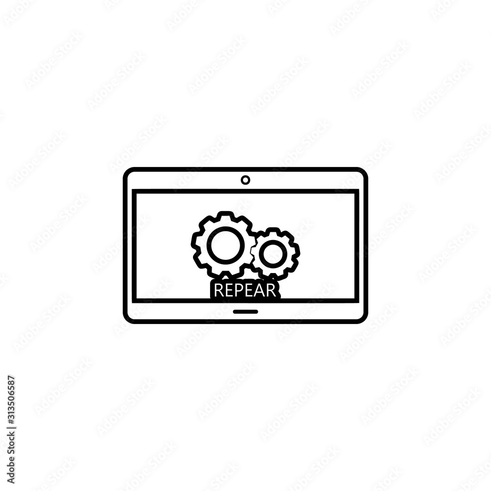 laptop repair icon. Simple thin line, outline vector of web icons for ui and ux, website or mobile application laptop repair icon. Simple thin line, outline vector of web icons for ui and ux, website or mobile application