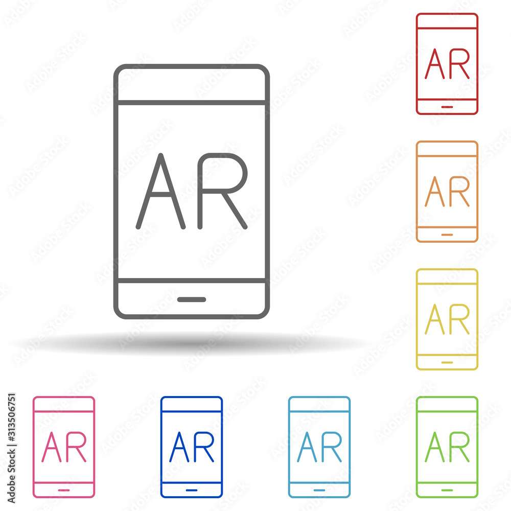 Augmented reality, mobile in multi color style icon. Simple thin line, outline vector of augmented reality icons for ui and ux, website or mobile application Augmented reality, mobile in multi color style icon. Simple thin line, outline vector of augmented reality icons for ui and ux, website or mobile application