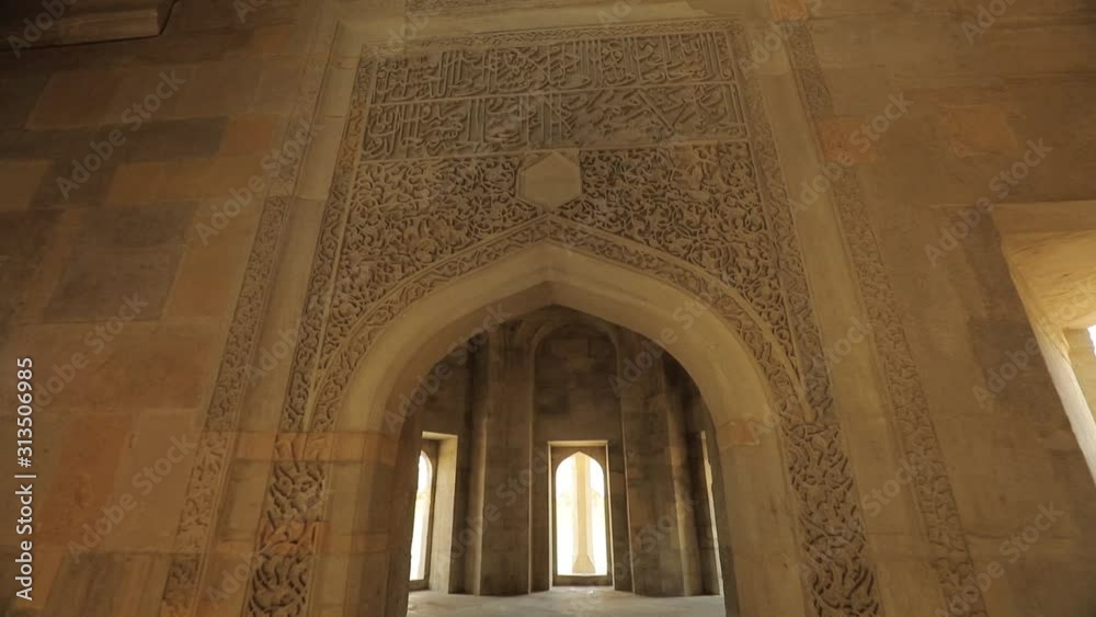Indoors in the old city in Baku. The ancient rooms of a very ancient ...