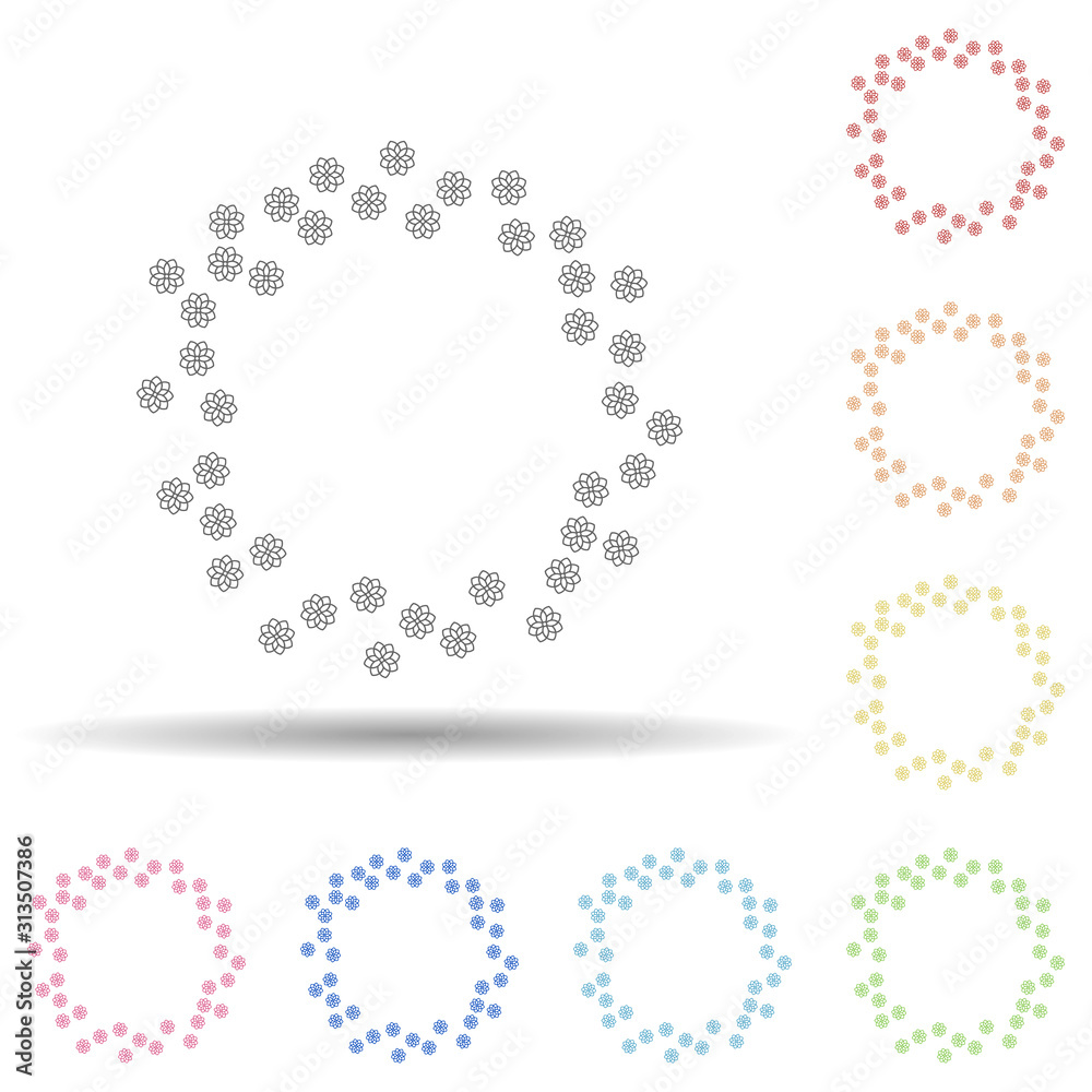 Flower round background, hand drawn in round in multi color style icon. Simple thin line, outline vector of background for text icons for ui and ux, website or mobile application