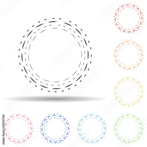 Particle round background, hand drawn in round in multi color style icon. Simple thin line, outline vector of background for text icons for ui and ux, website or mobile application