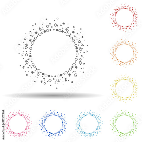 Particle round background, hand drawn in round in multi color style icon. Simple thin line, outline vector of background for text icons for ui and ux, website or mobile application