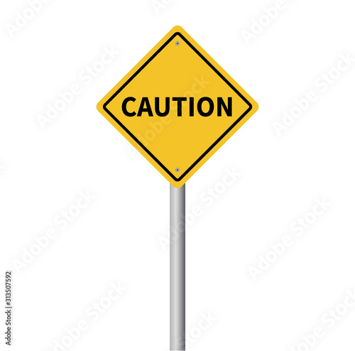 Caution yellow sign. Vector illustration. on white background