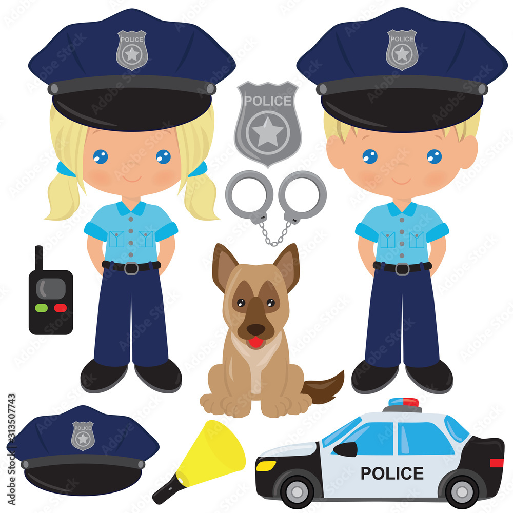 Kids police officers vector cartoon illustration Stock Vector | Adobe Stock