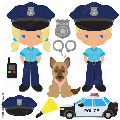 Kids police officers vector cartoon illustration