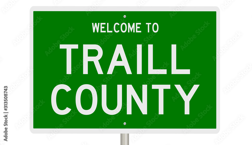 Rendering of a green 3d highway sign for Traill County Rendering of a green 3d highway sign for Traill County
