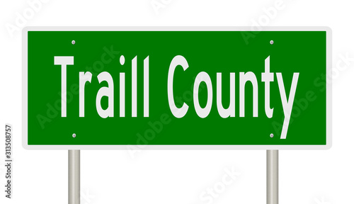 Rendering of a green 3d highway sign for Traill County photo