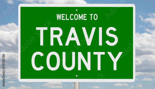 Rendering of a green 3d highway sign for Travis County photo