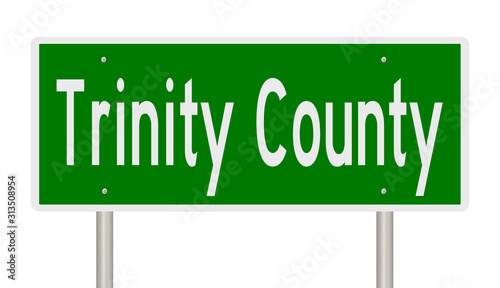 Rendering of a green 3d highway sign for Trinity County photo