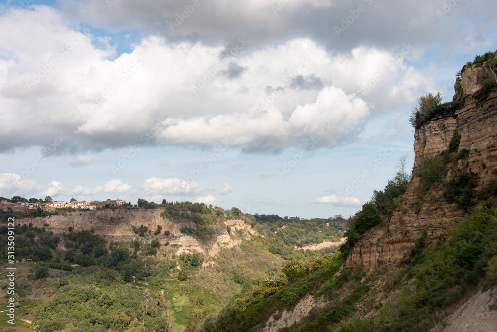 Tuscany landscape with high cliffs. Bagnoregio, Italy. 