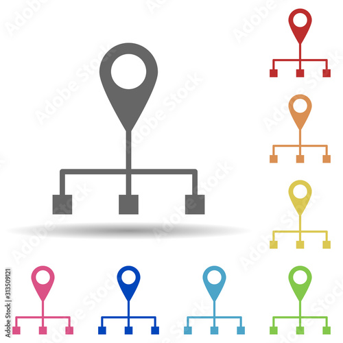 Pin, connection, sources in multi color style icon. Simple glyph, flat vector of business icons for ui and ux, website or mobile application