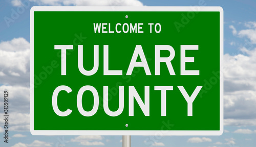 Rendering of a green 3d highway sign for Tulare County