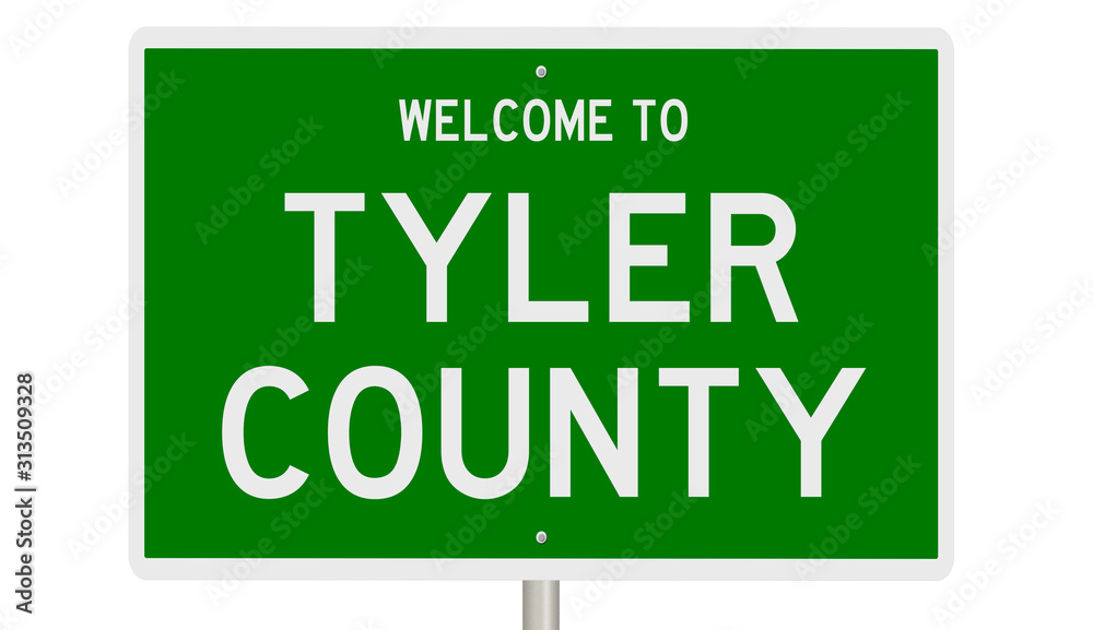 Rendering of a green 3d highway sign for Tyler County Rendering of a green 3d highway sign for Tyler County