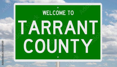 Rendering of a green 3d highway sign for Tarrant County photo