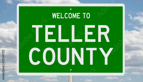 Rendering of a green 3d highway sign for Teller County photo