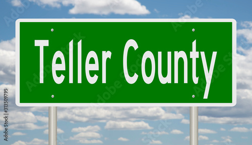 Rendering of a green 3d highway sign for Teller County photo