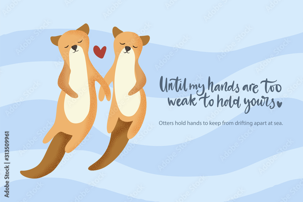 Happy valentine day vector textured animal card in a flat style with quote  and real facts about love. Otter aquatic couple swimming together. Romantic  illustration. Stock Vector | Adobe Stock