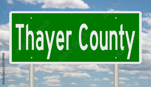 Rendering of a green 3d highway sign for Thayer County photo