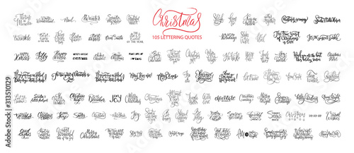 Christmas Hand Drawn Ink Lettering Vector Greeting Quotes. Merry Christmas and Happy New Year Big Textured Calligraphy Set. Xmas Typography Collection.
