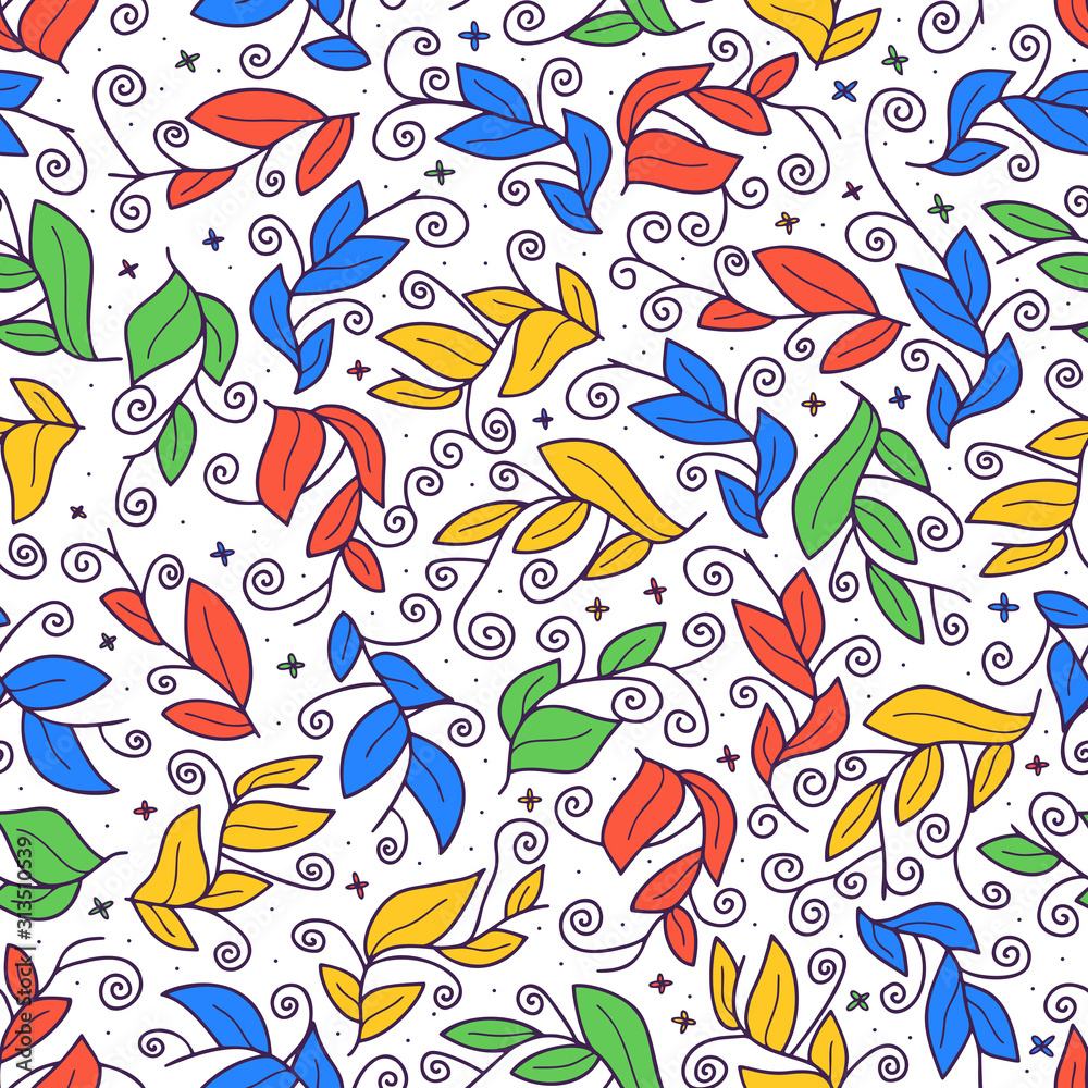 Cute vector leaf seamless vector pattern. Abstract print with leaves. Elegant beautiful nature ornament for fabric, wrapping and textile. Colorful doodle leaf pattern