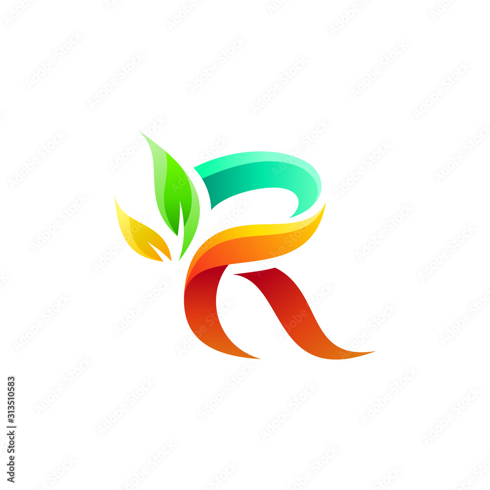 colorful letter R with plant logo design colorful letter R with plant logo design