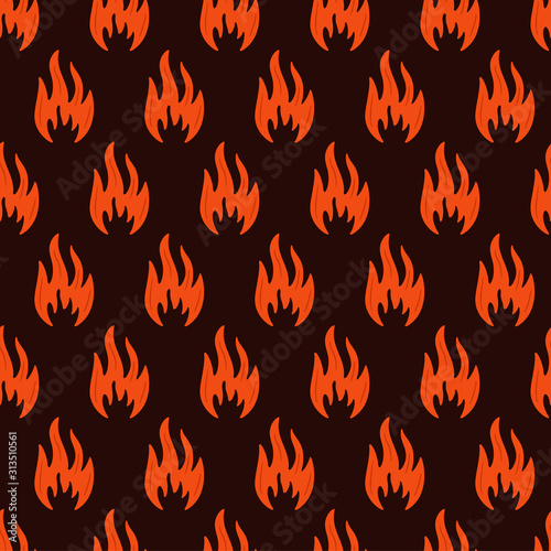 Fire symbols seamless pattern. Vector illustration. Spurts of flame. Red, orange fire symbol. Vector fire seamless background for web pages, wallpaper, packaging.