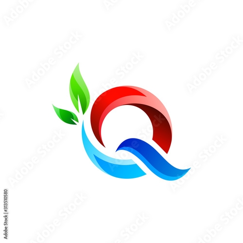 colorful letter Q with plant logo design