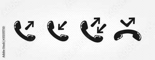 Phone icon. incoming call, outgoing call, missed call icon on white background