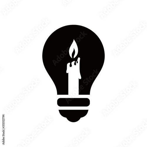 Light bulb with candle light logo concept. think, lightbulb, fire, candle, vector, intelligence, bulb, inspiration, brain, education, creativity, concept, creative, electric, electricity