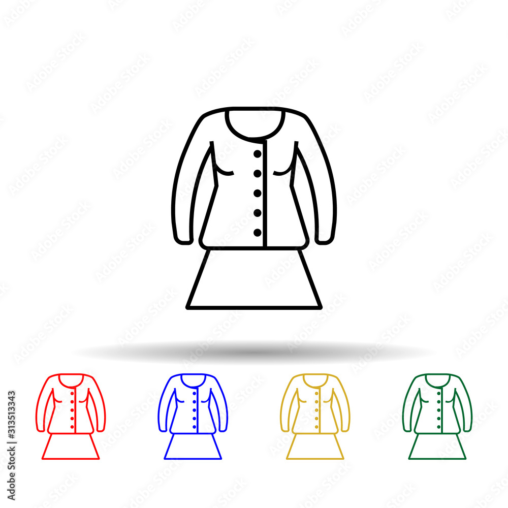 Clothes jacket woman multi color style icon. Simple thin line, outline vector of clothes icons for ui and ux, website or mobile application Clothes jacket woman multi color style icon. Simple thin line, outline vector of clothes icons for ui and ux, website or mobile application